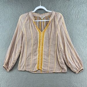 Lucky Brand Boho Striped Embroidered Peasant Blouse | Size Small